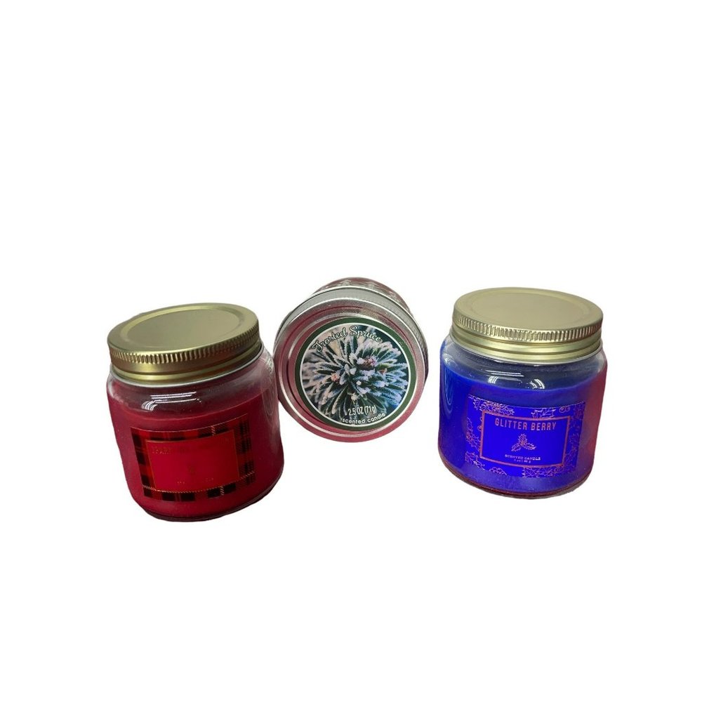 Sparkling Cinnamon, Glitter Berry, Frosted Spruce Lot of 3 Candles Gift Giving